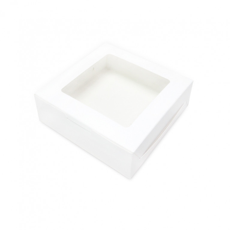 BK61W-WH1 กล่องขนมทรงแบน 12 x 12 x 4 ซม. (20กล่อง) สีขาว