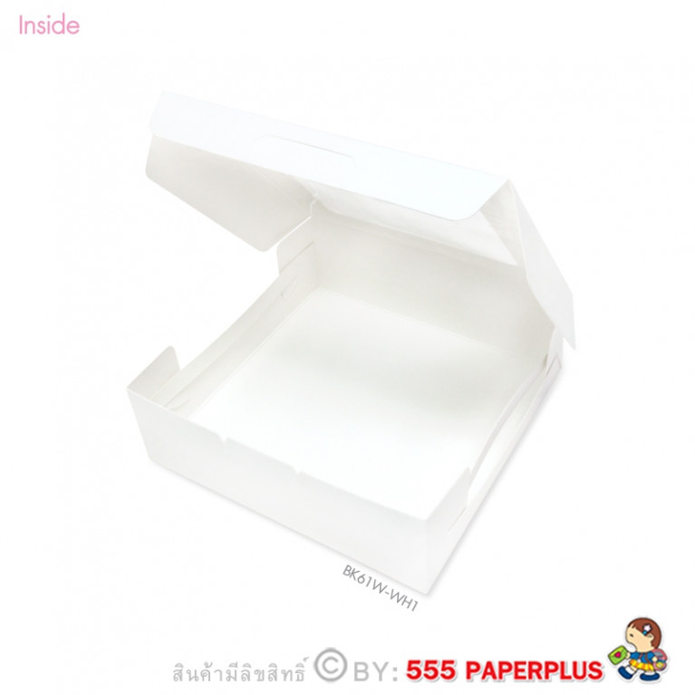 BK61W-WH1 กล่องขนมทรงแบน 12 x 12 x 4 ซม. (20กล่อง) สีขาว