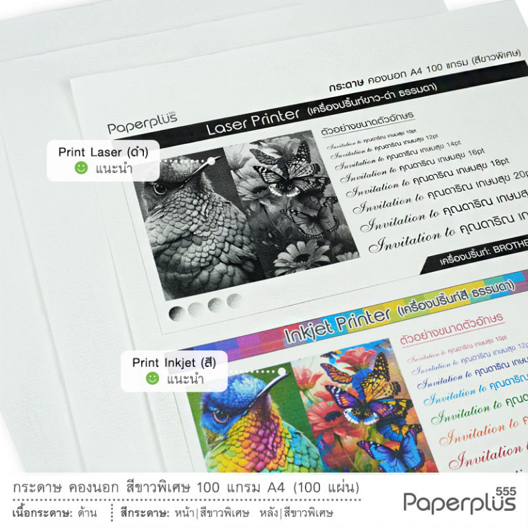 กระดาษ A4 - คองนอก - สีขาวพิเศษ - 100 แกรม (100 แผ่น) Code '08289
