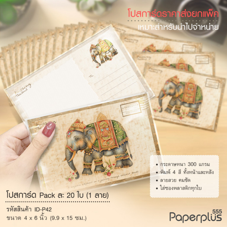 ID-P42 โปสการ์ด 4x6 นิ้ว ลายช้างทรง (20ใบ) 