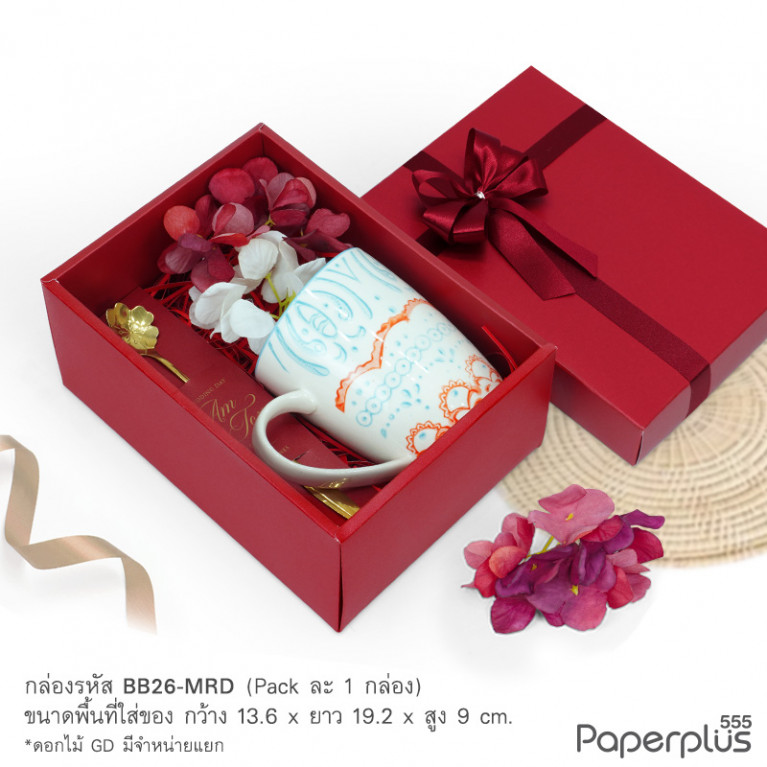 BB26-MRD กล่องของขวัญเมทัลลิค สีแดง 13.6x19.2x9 cm. หนา250แกรม (1ใบ)