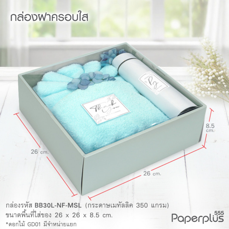 BB30L-NF-MSL กล่องครอบฝาใส 26x26x8.5cm. เมทัลลิค เงิน หนา350แกรม (10กล่อง)