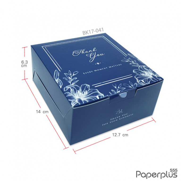 BK17-041 กล่อง SNACK 12.7x14x6.3 ซม. น้ำเงิน ดอกไม้เส้น (20กล่อง)