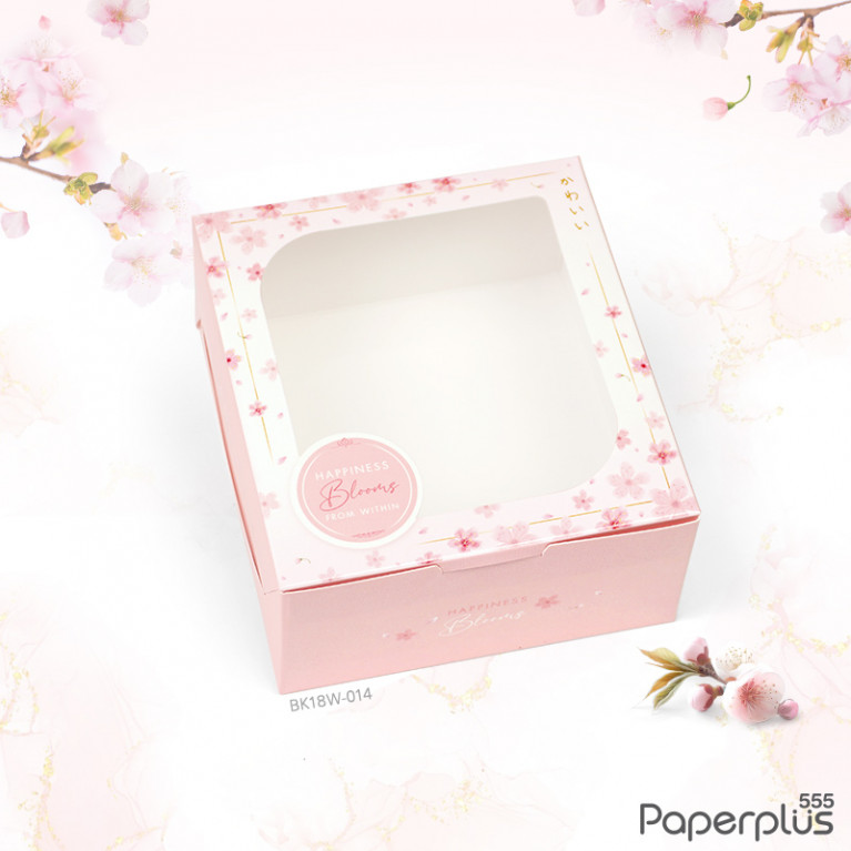 BK18W-014 กล่อง Snack มีหน้าต่าง  12.7x14x6.3 ซม.ลายซากุระ (20กล่อง)