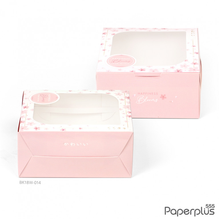 BK18W-014 กล่อง Snack มีหน้าต่าง  12.7x14x6.3 ซม.ลายซากุระ (20กล่อง)