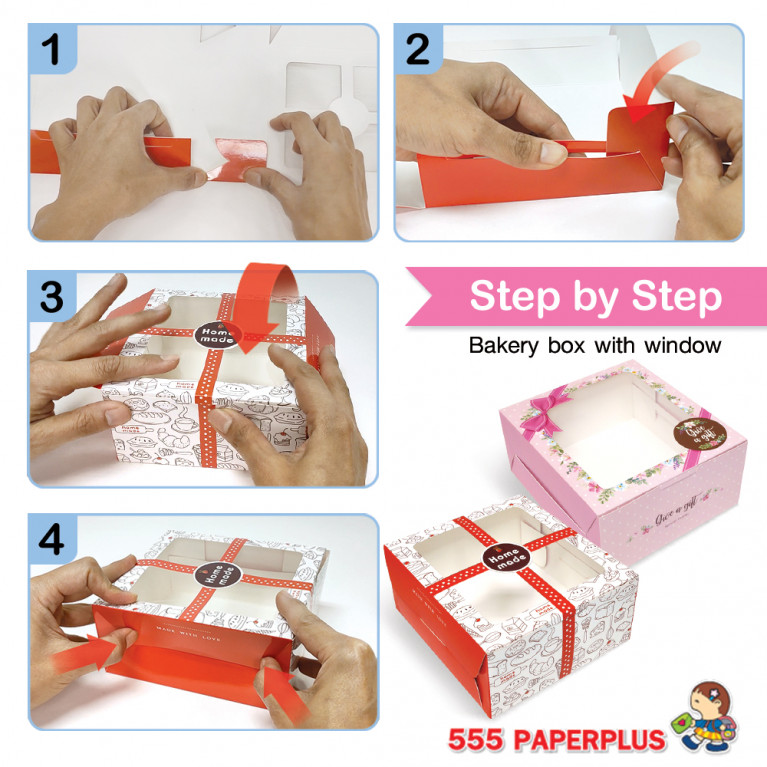 BK18W-014 กล่อง Snack มีหน้าต่าง  12.7x14x6.3 ซม.ลายซากุระ (20กล่อง)