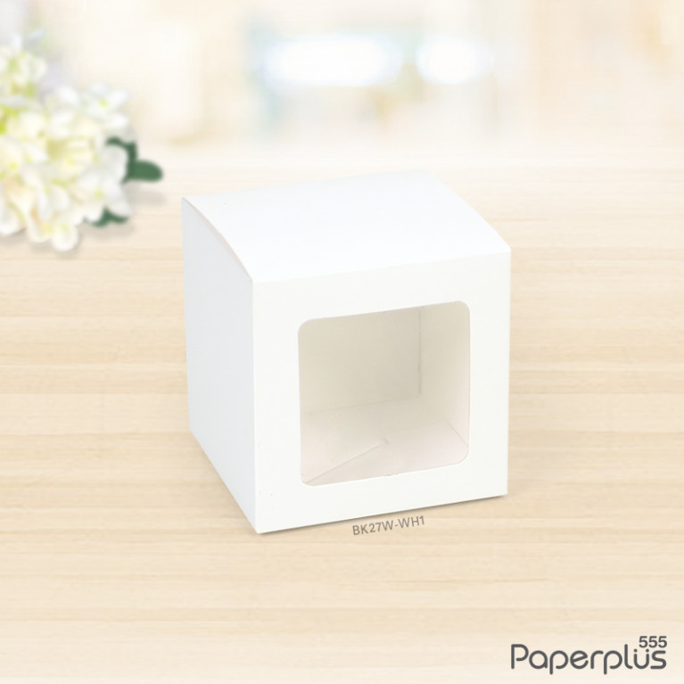 BK27W-WH1 กล่องใส่ขนม ใส่ของชำร่วย กระดาษสีขาว 9x9 ซม. หนา 300 แกรม (20กล่อง)