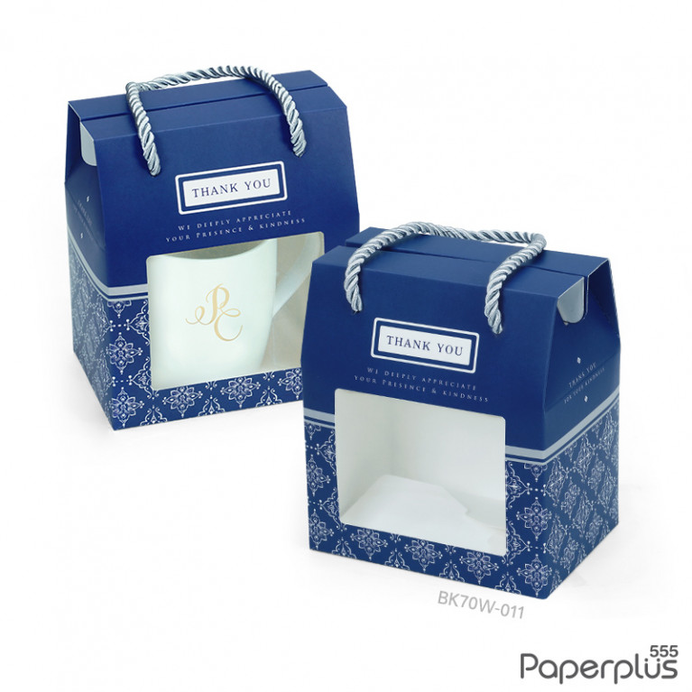 BK70W-011 กล่องหูหิ้ว 8.5 x 12 x 11.5 ซม. น้ำเงิน ลายไทย (10กล่อง)