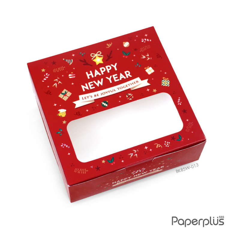 BK85W-013 กล่องทรงแบน 15.5x15.5x6 ซม. (20กล่อง)(ลายNEW YEAR)