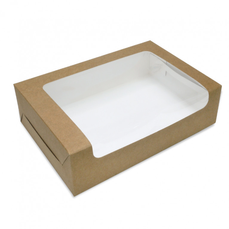 BK86W-K02 กล่องใส่ขนมทรงแบน(20กล่อง)22x15x6.2 ซม. คราฟด้านในสีขาว $
