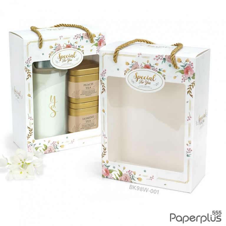 BK98W-001 กล่องหูหิ้ว 8.5x17.5x24cm. ลายหินอ่อน หนา300แกรม (10กล่อง)