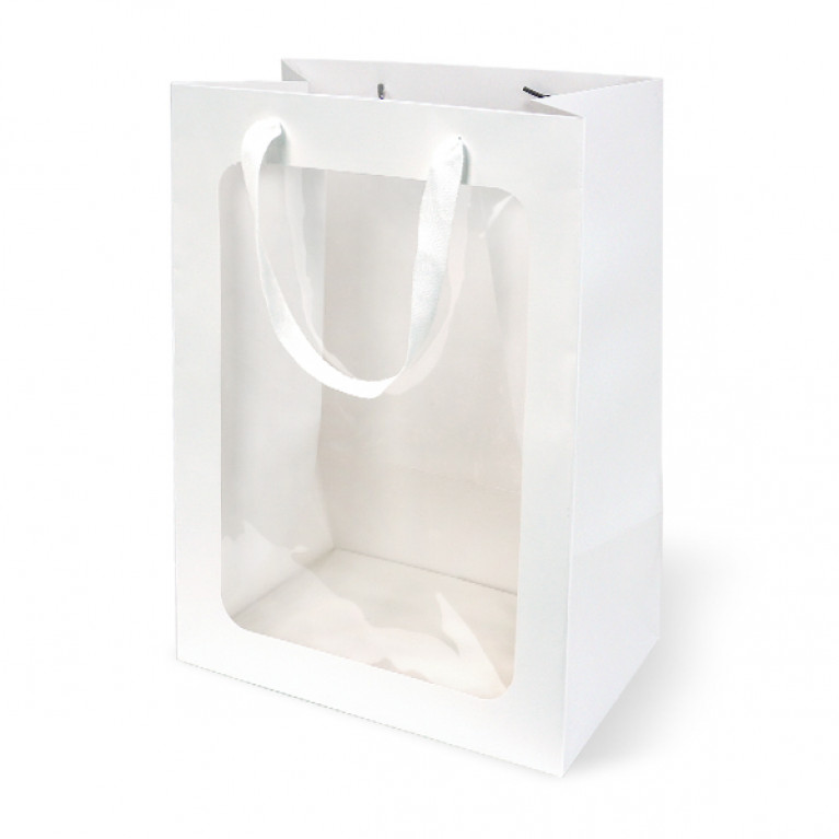 GD142-004-WH ถุงหิ้ว-ถุงกระดาษ สีขาว เจาะหน้าต่าง 35 x 25x 18 ซม.