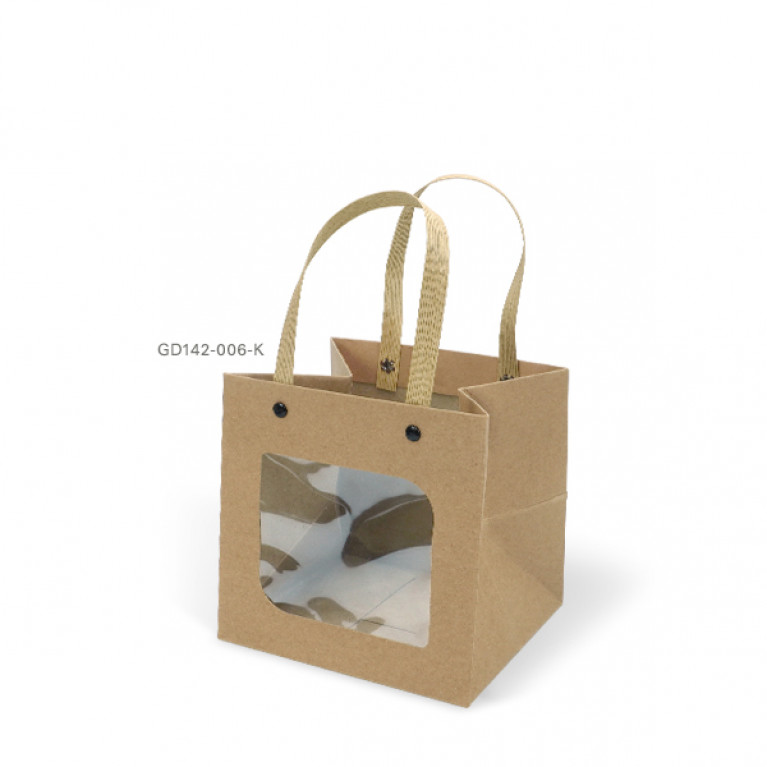 GD142-006-K ถุงหิ้ว-ถุงกระดาษ คราฟท์ เจาะหน้าต่าง 15x15x15 ซม. (1ใบ)