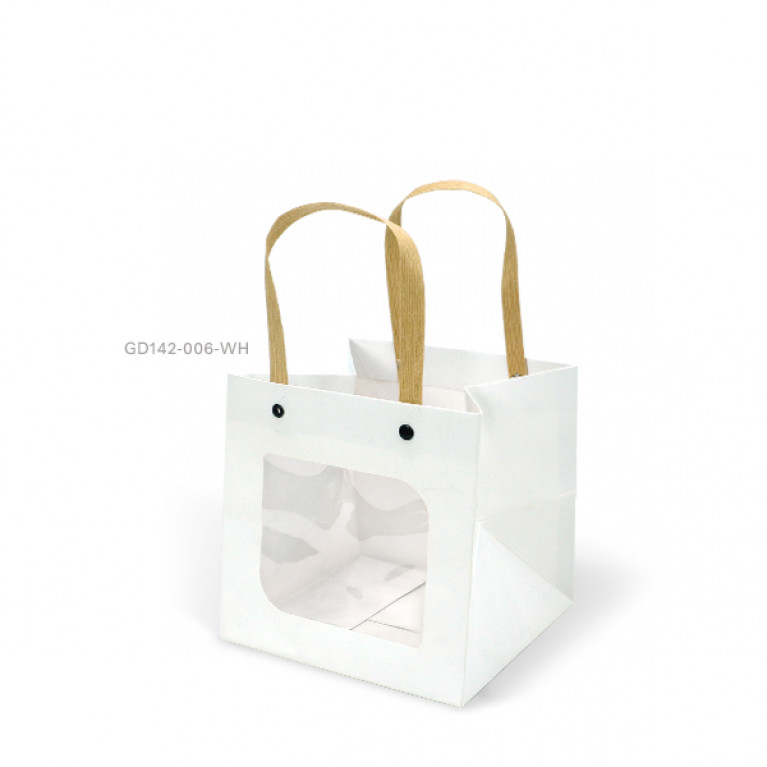 GD142-006-WH ถุงหิ้ว-ถุงกระดาษ สีขาว เจาะหน้าต่าง 15x15x15 ซม. (1ใบ)