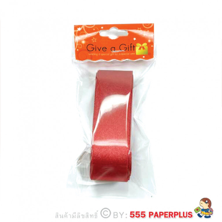 GD152-002-RD ริบบิ้นซาติน 19 มม. สีแดง แบบเส้น 3 เมตร