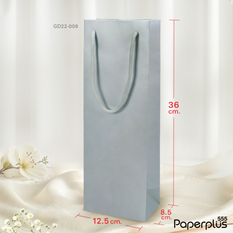 GD22-006 ถุงของขวัญ ถุงไวน์ 12.5x36x8.5 ซม. สีเงิน (1ใบ)