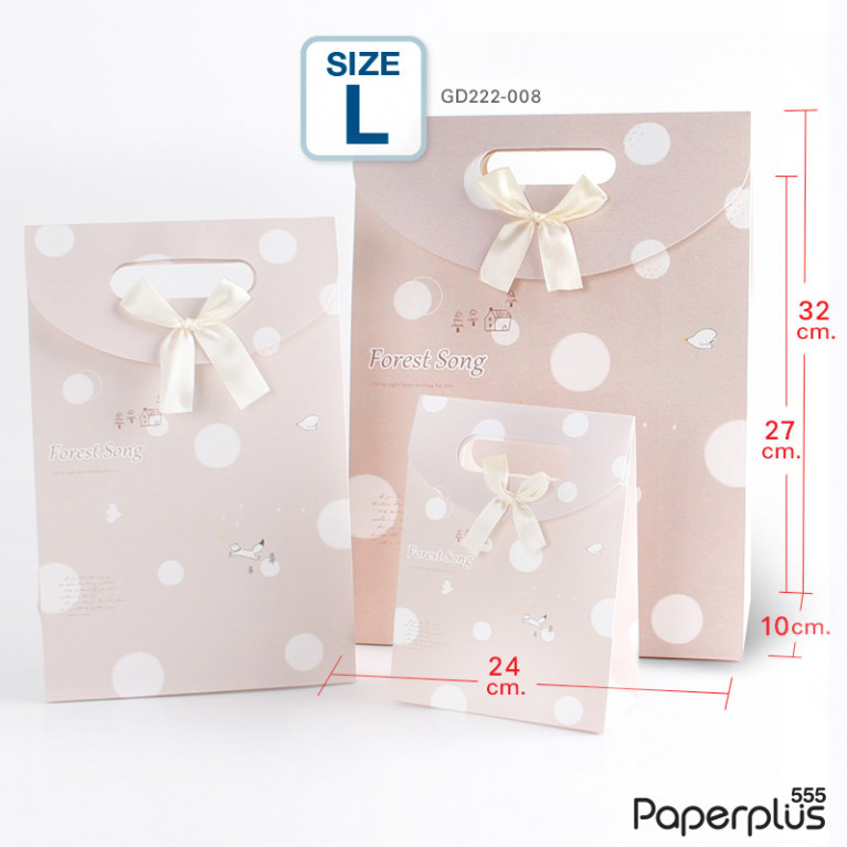 GD222-008 ถุงหูหิ้วของขวัญ 24 x 32 x 10 ซม. ลายน้ำตาลจุดขาว