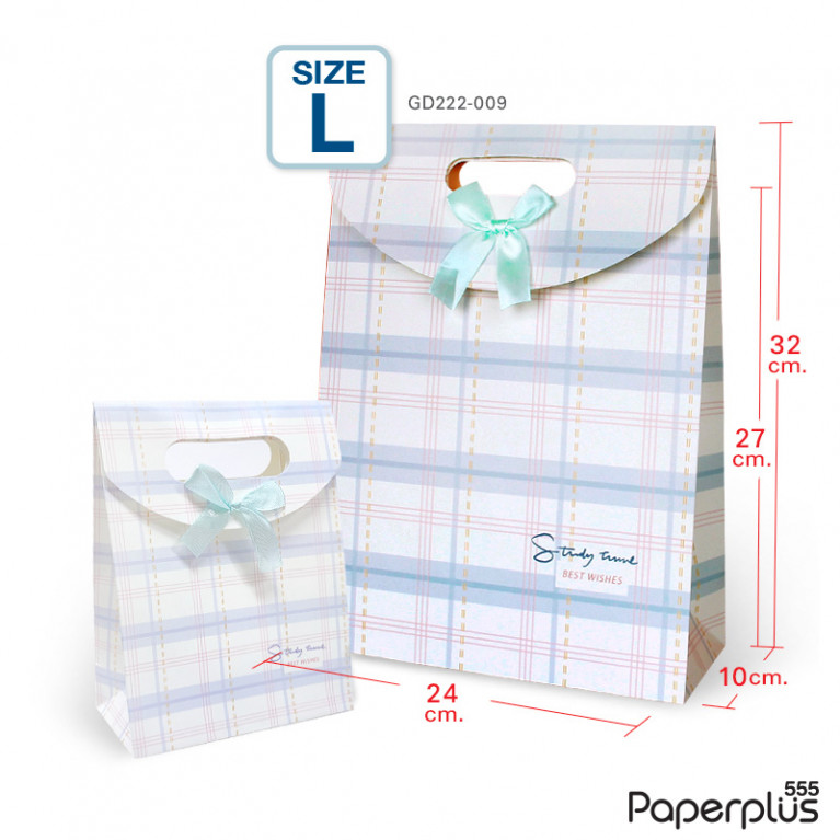 GD222-009 ถุงหูหิ้วของขวัญ 24 x 32 x 10 ซม. ลายม่วงตารางขาว