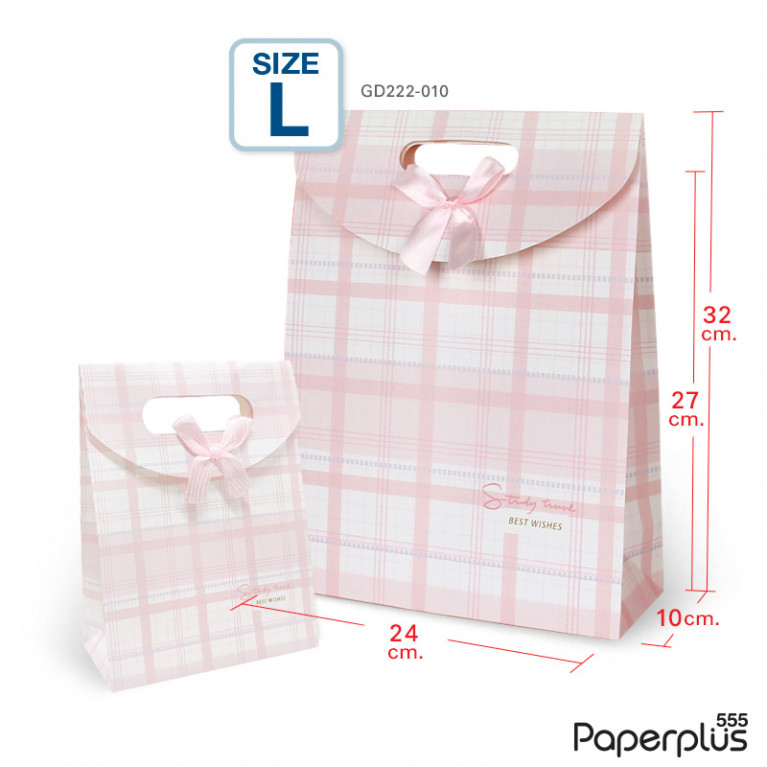 GD222-010 ถุงหูหิ้วของขวัญ 24 x 32 x 10 ซม. ลายชมพูตาราง