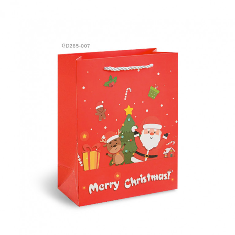 GD265-007 ถุงหูหิ้วของขวัญ 19.5 x 24.5 x 9.5 ซม. Christmas แดง