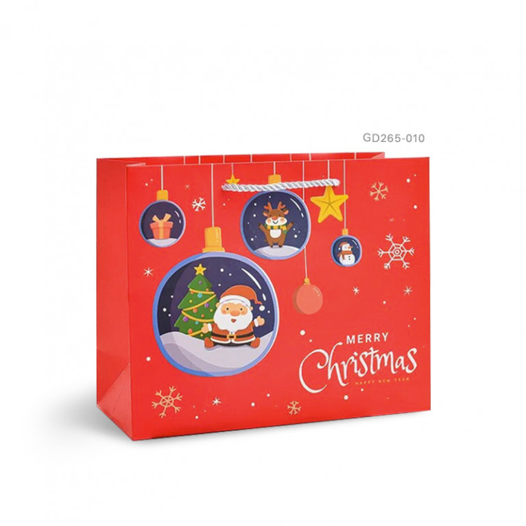 GD265-010 ถุงหูหิ้วของขวัญ 24.5 x 19.5 x 9.5 ซม. Christmas แดง