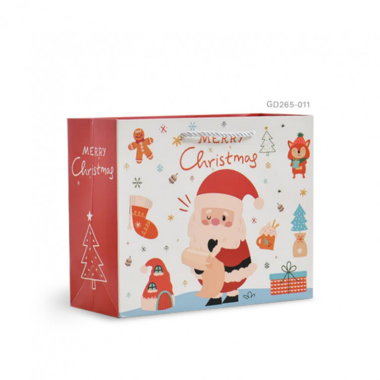 GD265-011 ถุงหูหิ้วของขวัญ 24.5 x 19.5 x 9.5 ซม. Christmas ขาว
