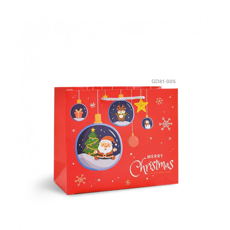 GD81-005 ถุงหูหิ้วของขวัญ 19.5 x 14.5 x 8.5 ซม. Christmas แดง