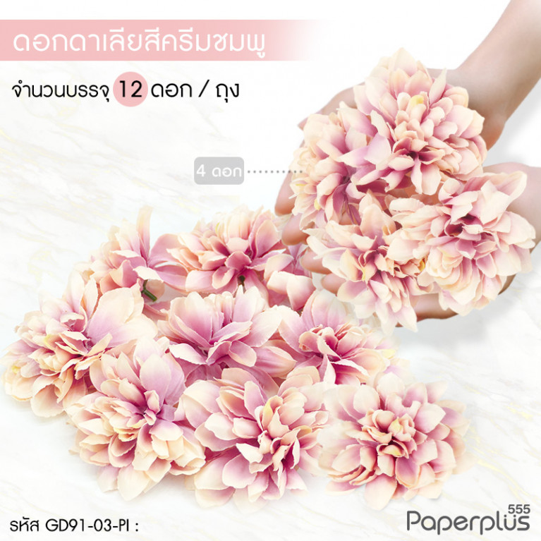 GD91-03-PI ดอกไม้ประดิษฐ์ตกแต่ง (ยกแพ็ค) ดาเรีย ชมพูครีม (12ดอก)