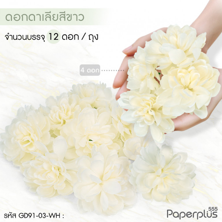 GD91-03-WH ดอกไม้ประดิษฐ์ตกแต่ง (ยกแพ็ค) ดาเรีย ขาว (12ดอก)