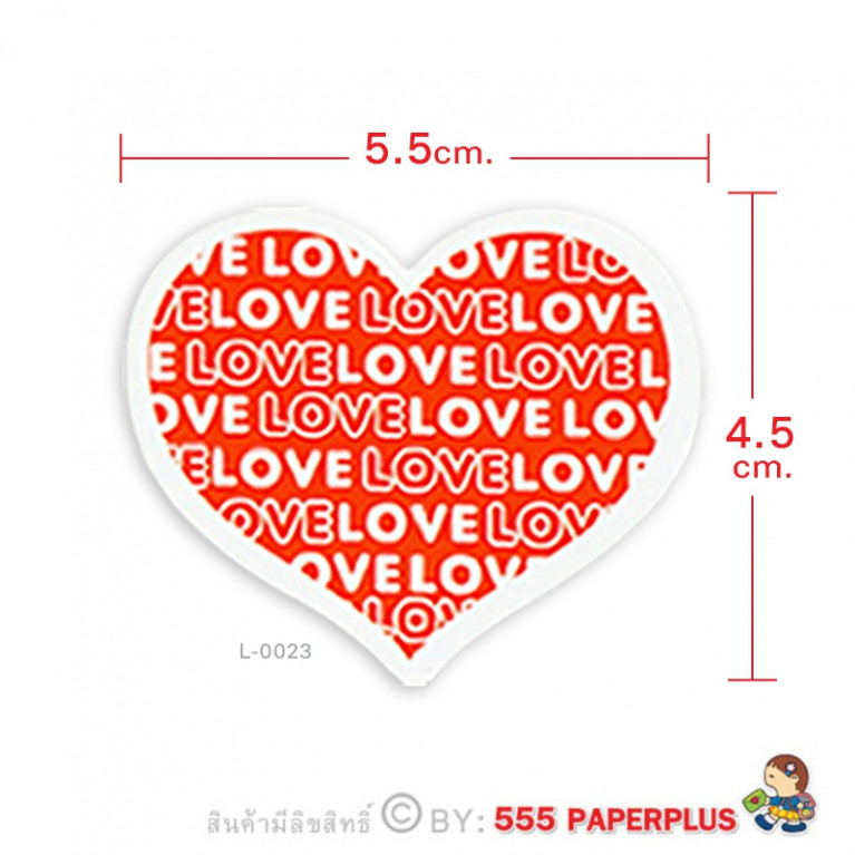 L-LV-0023 ป้ายหัวใจ แดงลาย 5.5x4.5cm. (50 แผ่น)