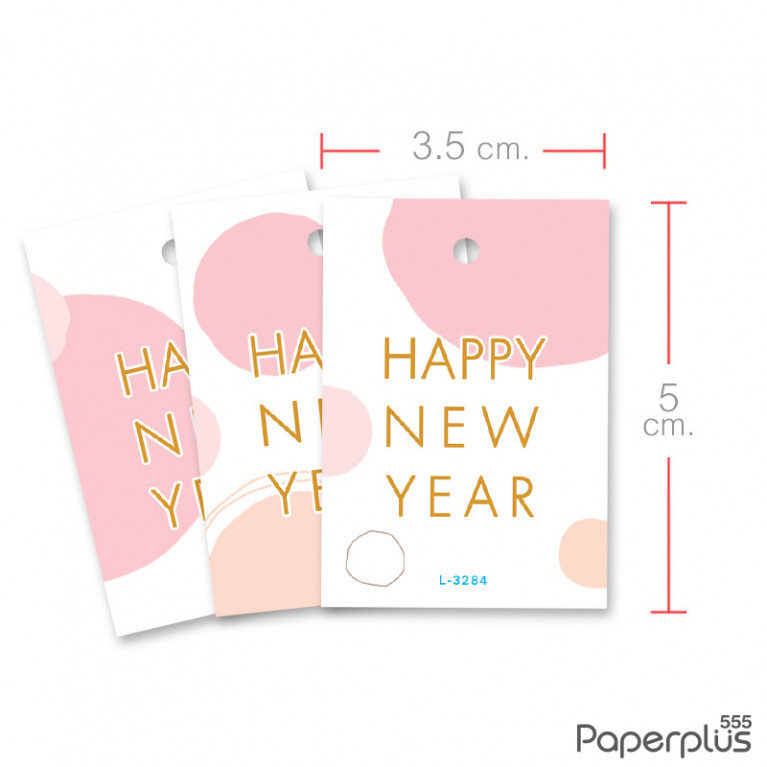 L-NY-3284 Tag ผืนผ้า 3.5x5 cm. HNY วงกลมชมพู (50แผ่น)