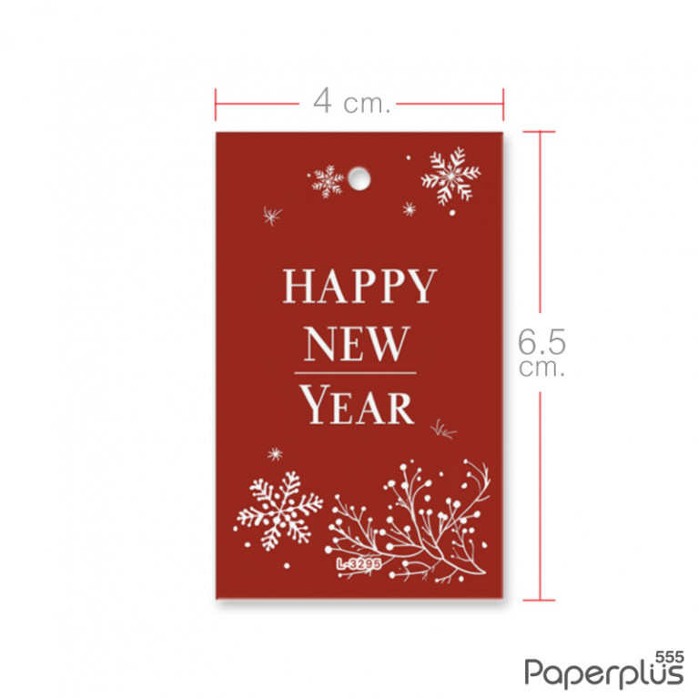 L-NY-3295 Tag ผืนผ้า 4 x 6.5 cm. HNY สีแดงสโนว์เฟล็กซ์ (50แผ่น)