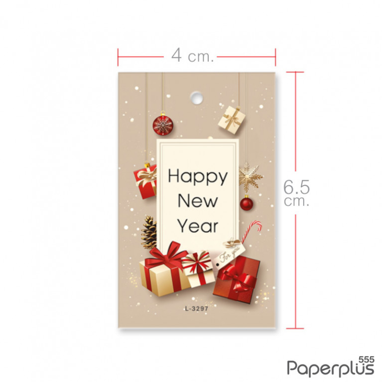 L-NY-3297 Tag ผืนผ้า 4 x 6.5 cm. HNY กล่องของขวัญ (50แผ่น)
