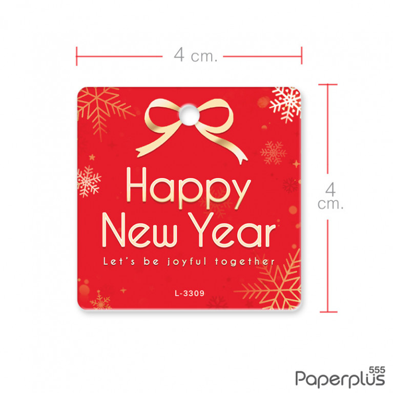 L-NY-3309 Tag จัตุรัส 4 x 4 cm. พื้นแดงโบว์ทอง (50แผ่น)