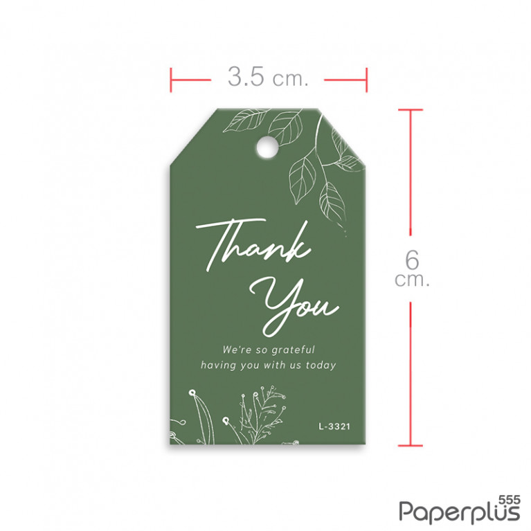 L-TK-3321 Tag ตัดมุม 3.5x6cm. พื้นเขียวใบไม้ขาว (50แผ่น)
