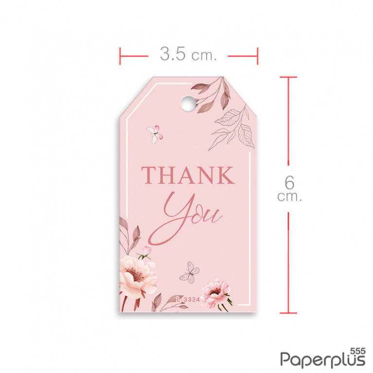 L-TK-3324 Tag ตัดมุม 3.5x6cm. พื้นขาวดอกไม้ชมพู (50แผ่น)