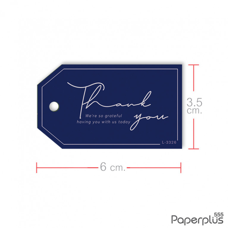 L-TK-3326 Tag ตัดมุม 3.5x6cm. พื้นน้ำเงินกรอบขาว (50แผ่น)