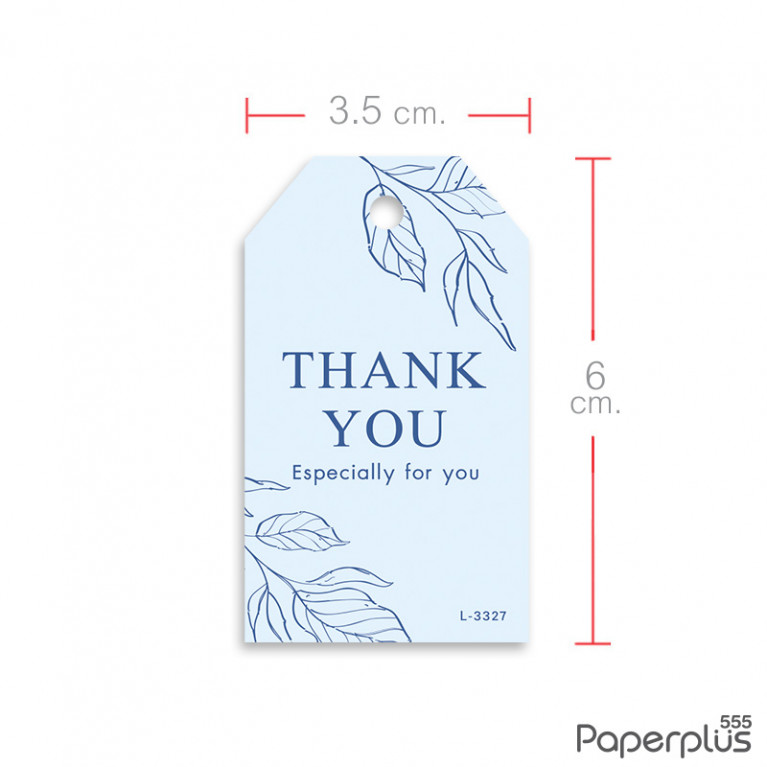 L-TK-3327 Tag ตัดมุม 3.5x6cm. พื้นฟ้าใบไม้ (50แผ่น)