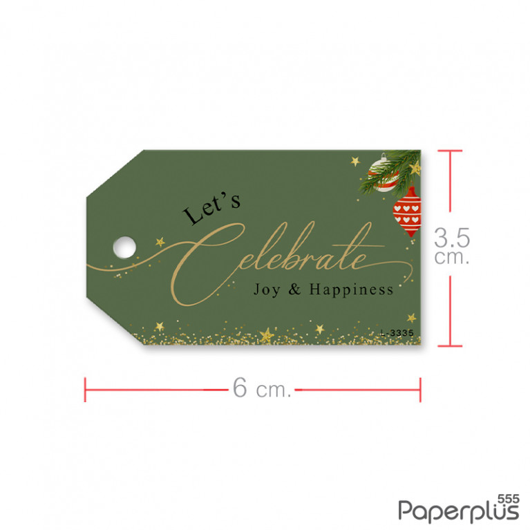 L-NY-3335 Tag ตัดมุม 3.5 x 6 cm. พื้นเขียวบอลประดับ (50แผ่น)