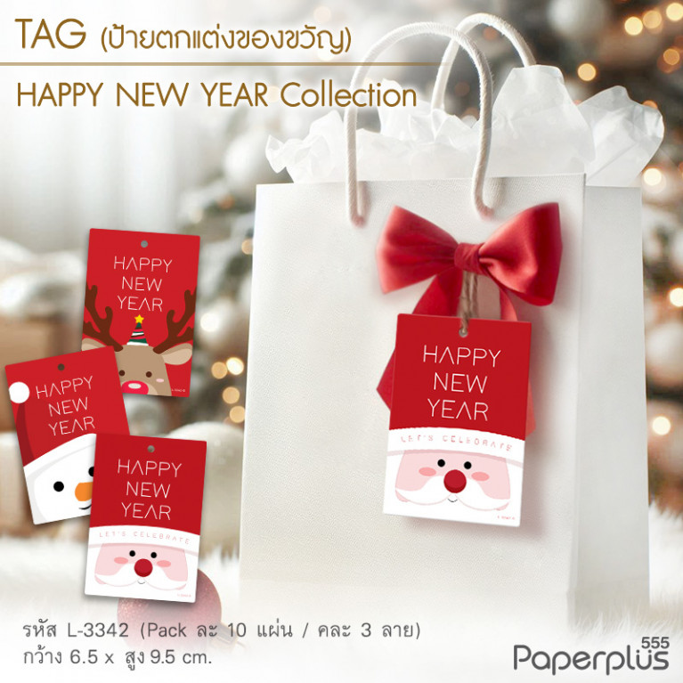 L-NY-3342 Tag ผืนผ้า 6.5 x 9.5 cm. HNY คละลาย (10แผ่น)