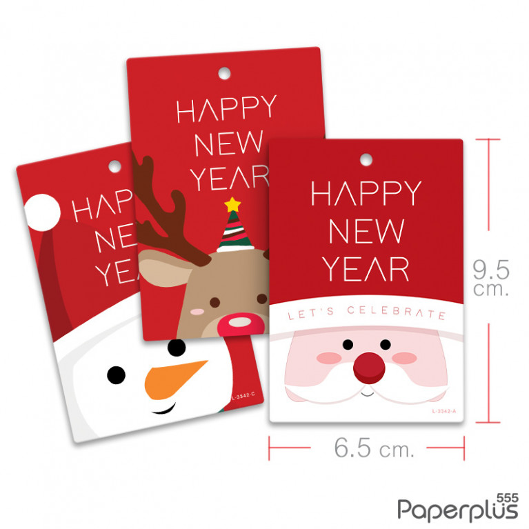 L-NY-3342 Tag ผืนผ้า 6.5 x 9.5 cm. HNY คละลาย (10แผ่น)