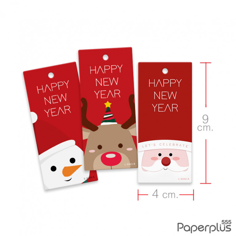 L-NY-3343 Tag ผืนผ้า 4 x 9 cm. HNY คละลาย (21แผ่น)
