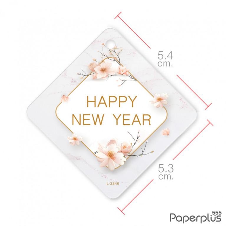L-NY-3346 Tag จัตุรัส 5.3 x 5.4 cm. HNY ลายหินอ่อน (50แผ่น)