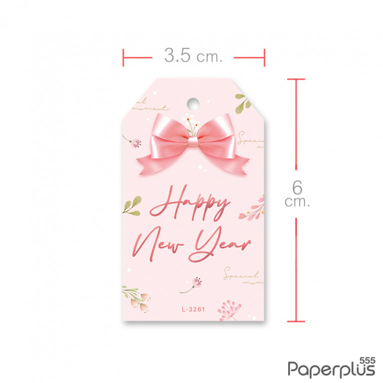 L-NY-3261 Tag ตัดมุม 3.5x6 cm. พื้นชมพูโบว์ชมพู (50แผ่น)