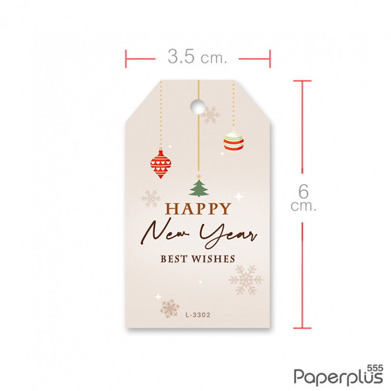 L-NY-3302 Tag ตัดมุม 3.5 x 6 cm. พื้นเทาสโนว์เฟล็กซ์ (50แผ่น)