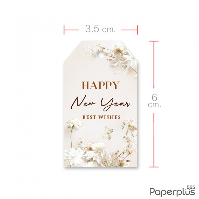 L-NY-3303 Tag ตัดมุม 3.5 x 6 cm. ดอกไม้สีขาว (50แผ่น)