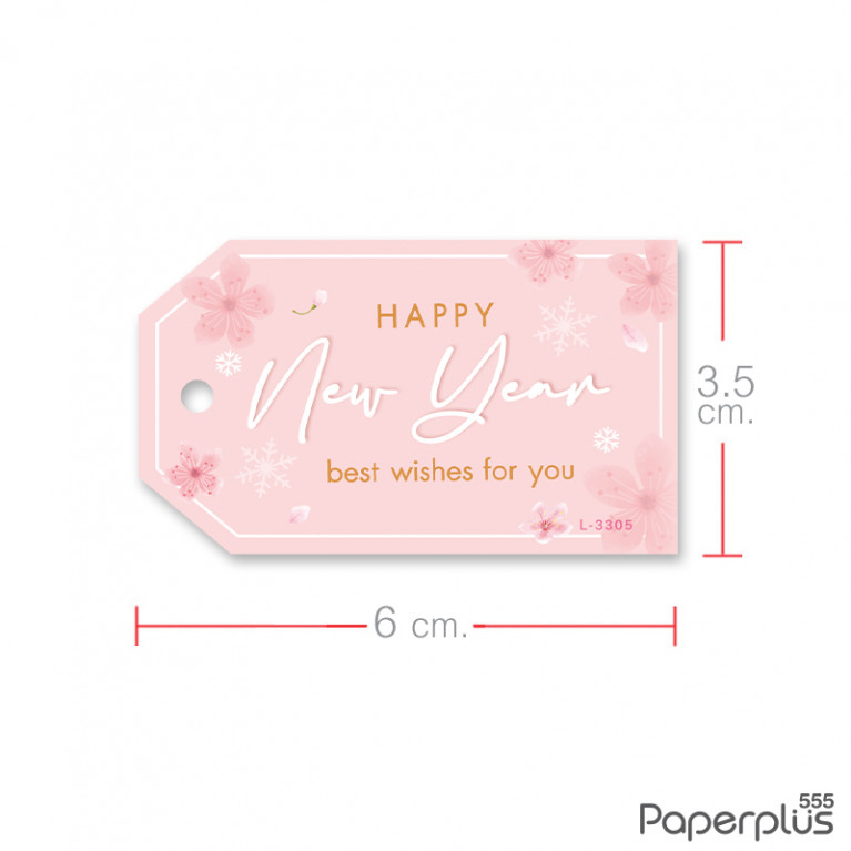 L-NY-3305 Tag ตัดมุม 3.5 x 6cm. พื้นชมพูดอกไม้ (50แผ่น)