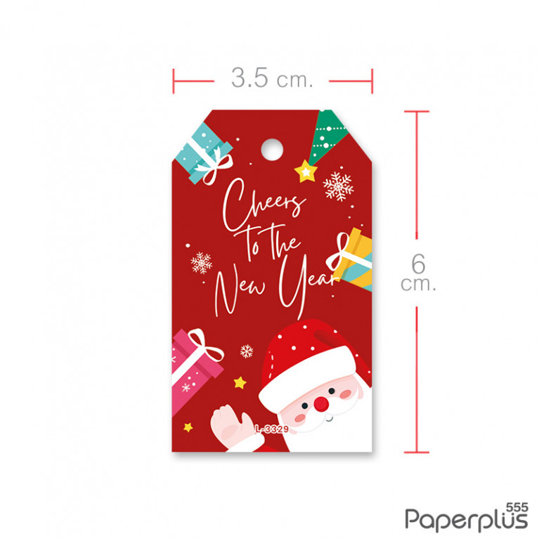 L-NY-3329 Tag ตัดมุม 3.5 x 6 cm. พื้นแดงกล่องขข. (50แผ่น)