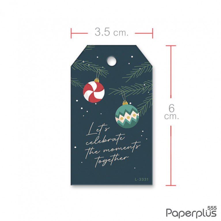 L-NY-3331 Tag ตัดมุม 3.5 x 6 cm. พื้นกรมบอลประดับ (50แผ่น)