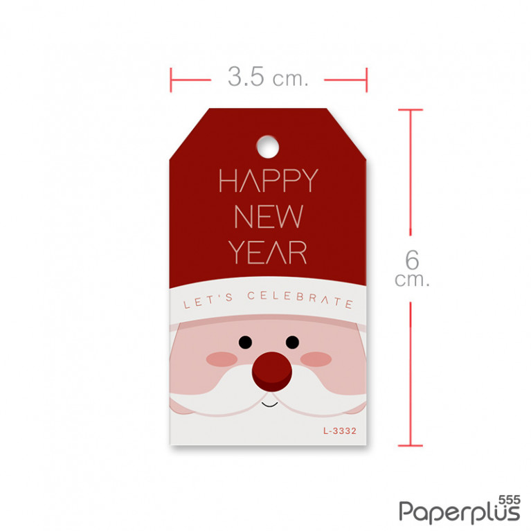 L-NY-3332 Tag ตัดมุม 3.5 x 6 cm. ซานต้าหมวกแดง (50แผ่น)